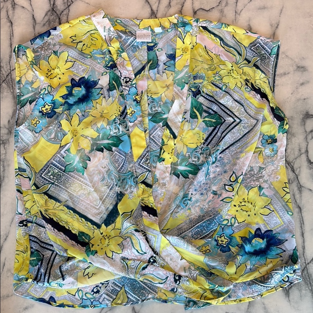 Soho Yellow and Blue Blouse Vibrant Top